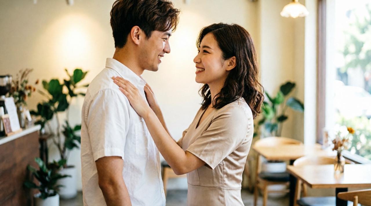 年下男性との恋愛に前向きになり、自分らしい魅力で自然に愛される大人の女性のイメージ