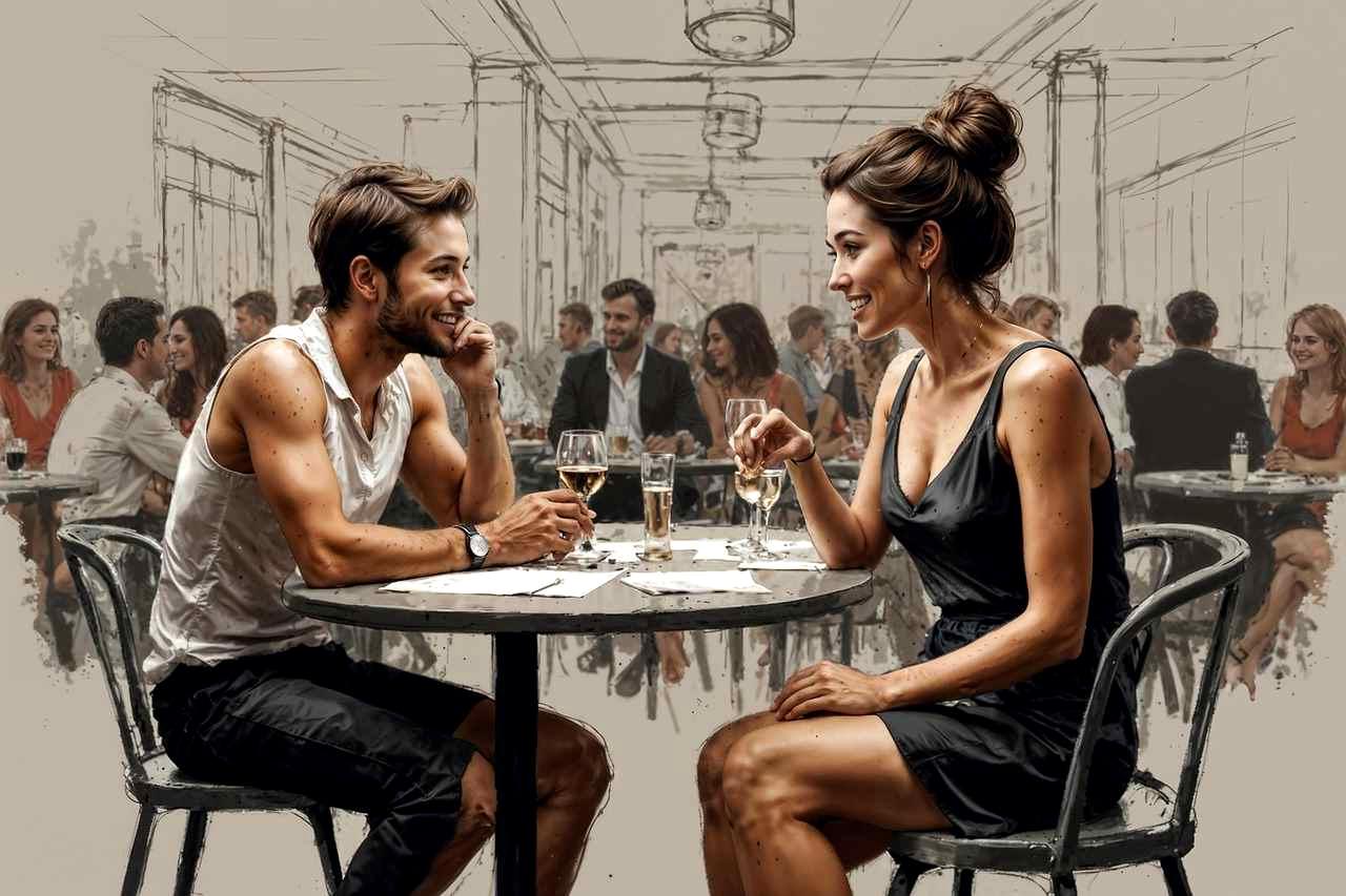 カフェで自然に会話を楽しむ若い男女