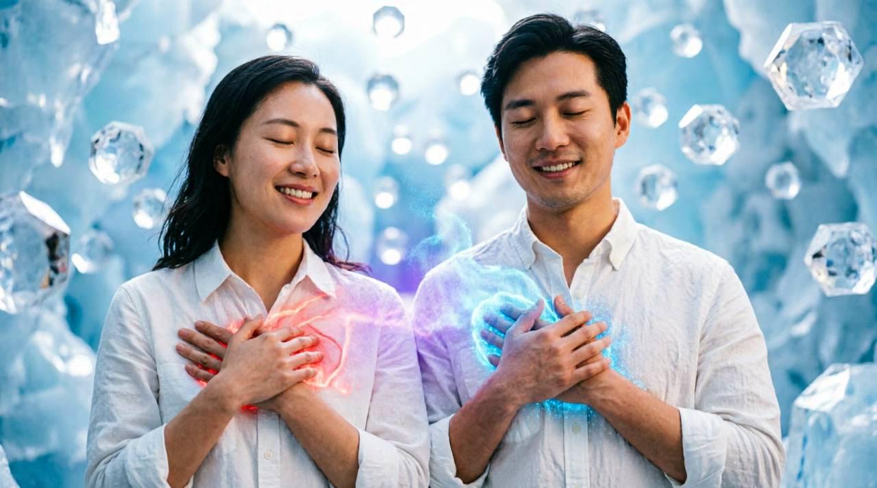 穏やかに相手と向き合いながら会話するカップルのイラスト