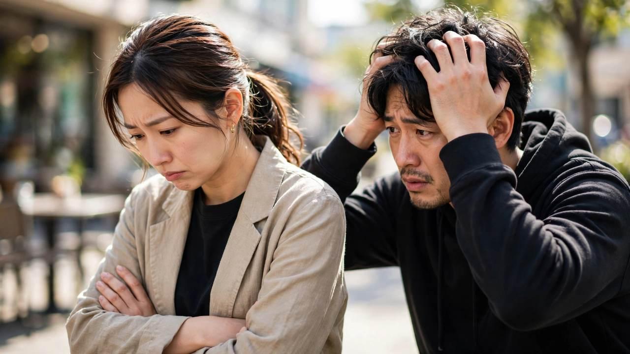 職場で肩を触られて困惑する女性の表情と距離感のイラスト