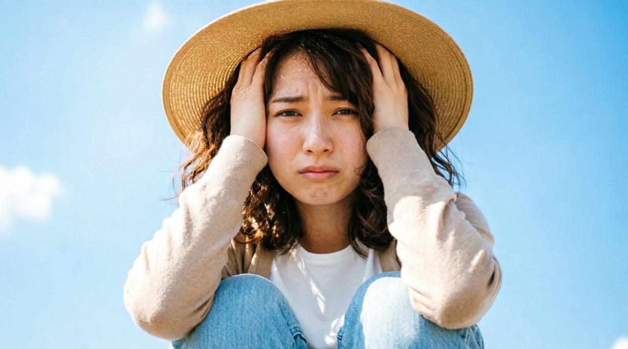 バイト中に同僚から髪を触られて困惑する女性の表情