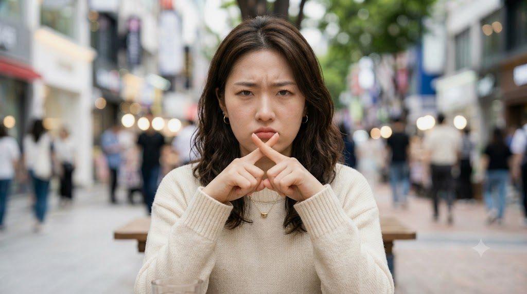 女性が毅然とした態度で元カレに別れを告げている様子、明確な拒絶を伝える