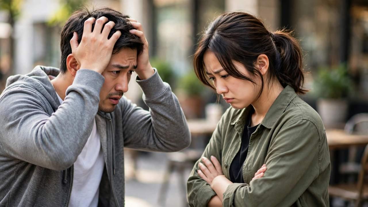男友達が女性の手に触れる場面と、その心理を考える様子のイメージ
