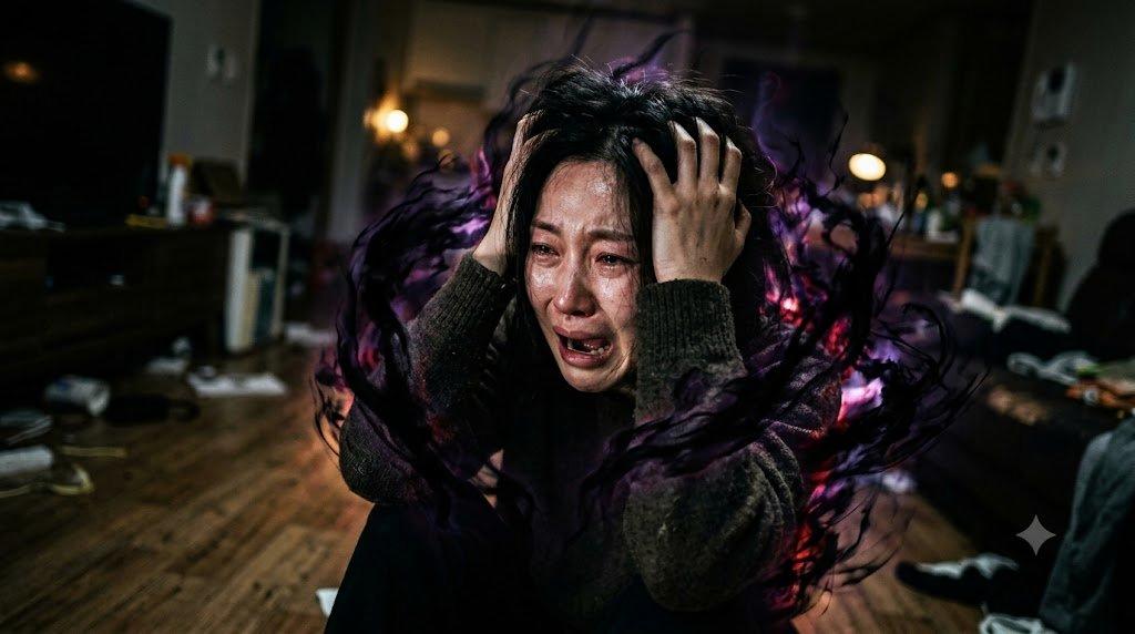 自分の違和感を疑い落ち込む女性が一人で悩んでいる姿