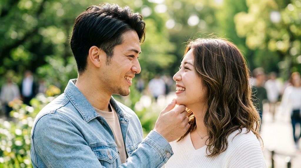 年下男性との会話を楽しみながら自然に距離を縮める女性のイメージ