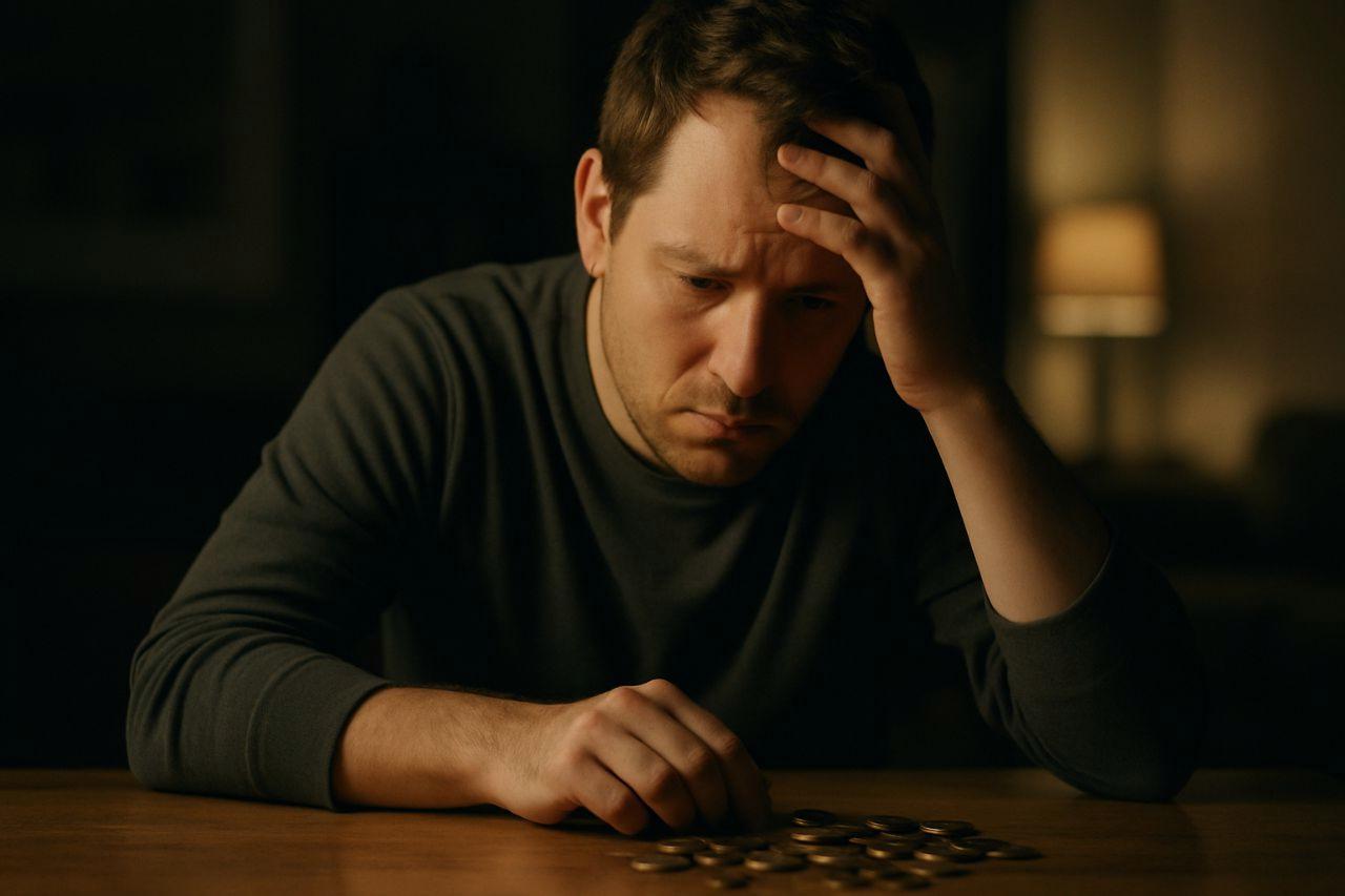 女性がスマートフォンを見て困惑する様子、元カレからの執着的な連絡に悩んでいる