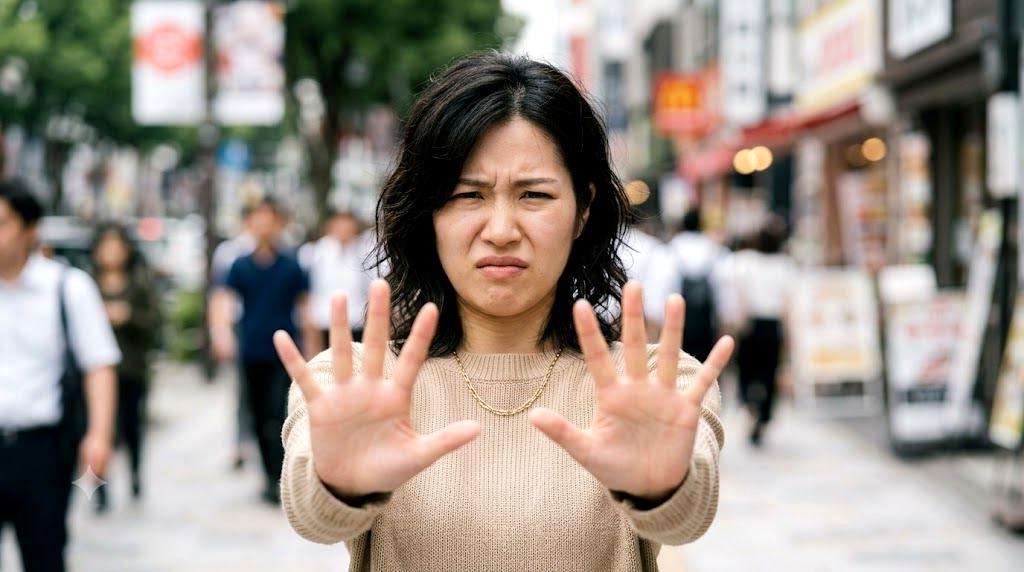 不快なスキンシップの境界線について考える女性