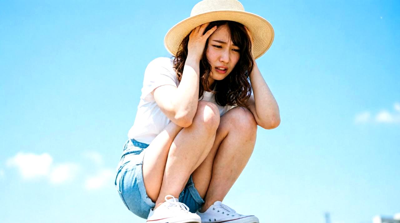 職場の男性上司が女性社員の頭に手を伸ばしているイラスト