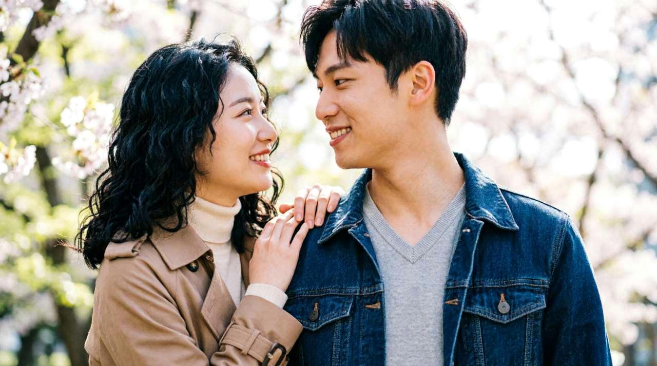男性に「何の香り？」と尋ねられた女性が「私の香りだよ」と微笑んでいるシーン