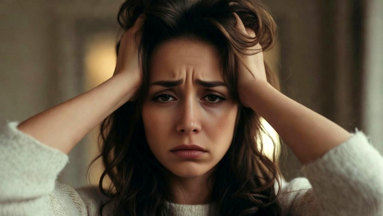 デート中に会話が途切れ女性が不安そうにうつむき、男性がスマホを見ている場面