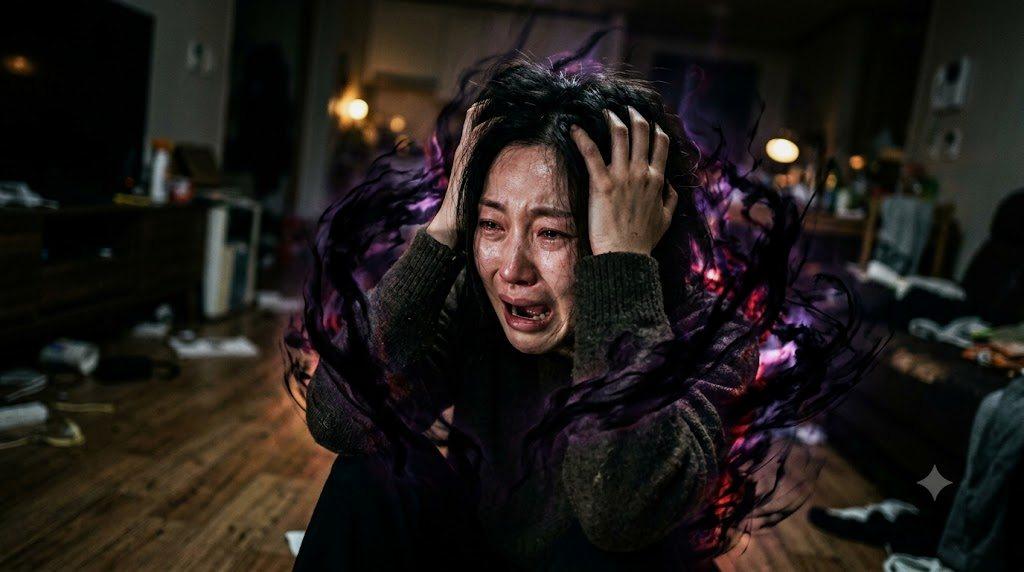 30代女性が鏡を見てため息をつく姿と、その隣に置かれた20代の写真