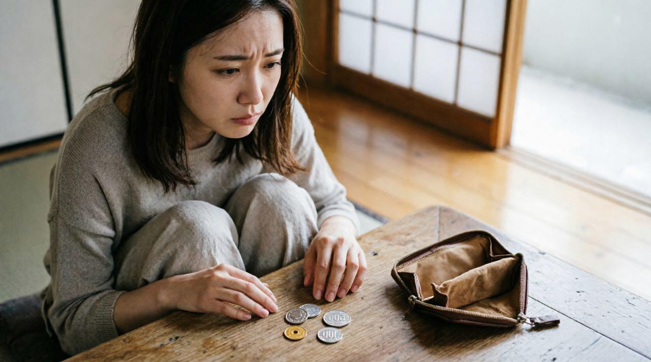頭を触る男性の手と、困惑する女性の表情のイラスト