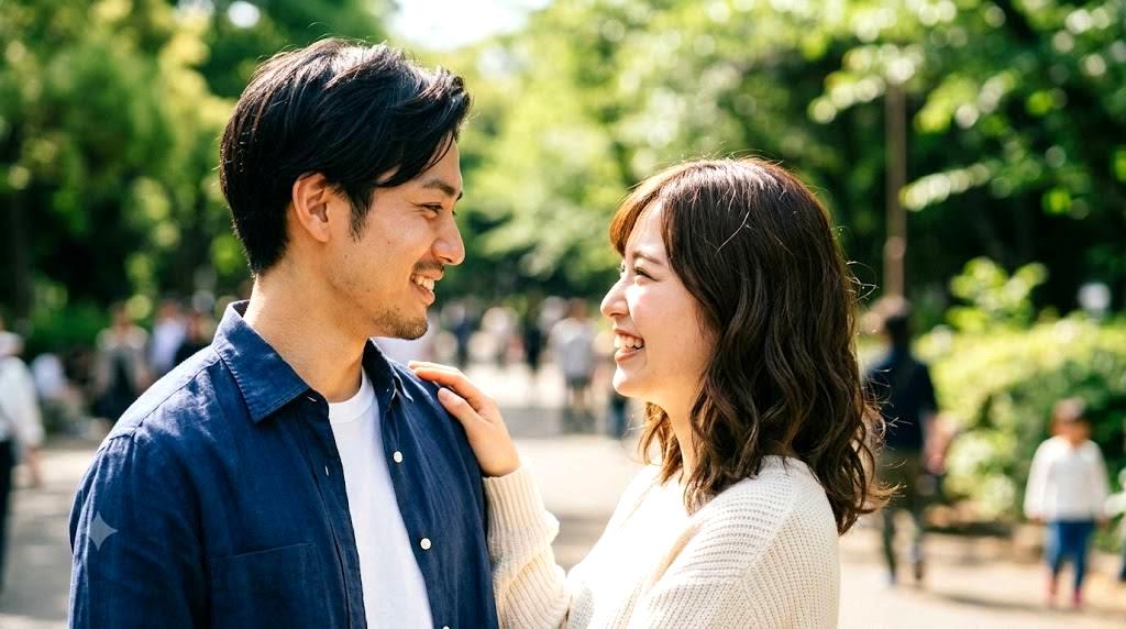 身長差カップルが楽しそうにデートをしている、特別な二人の時間