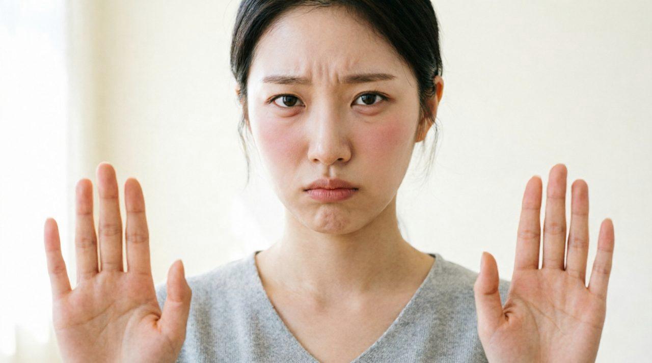 落ち着いた表情で適切な言葉で拒絶する女性とNG反応の比較図