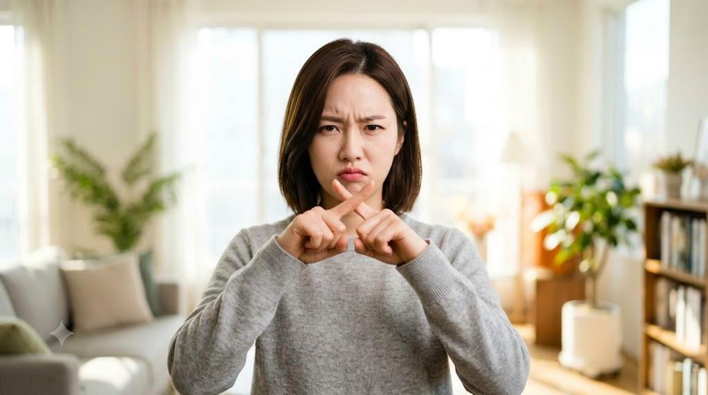 毅然とした表情でセクハラを拒否する強い女性の姿