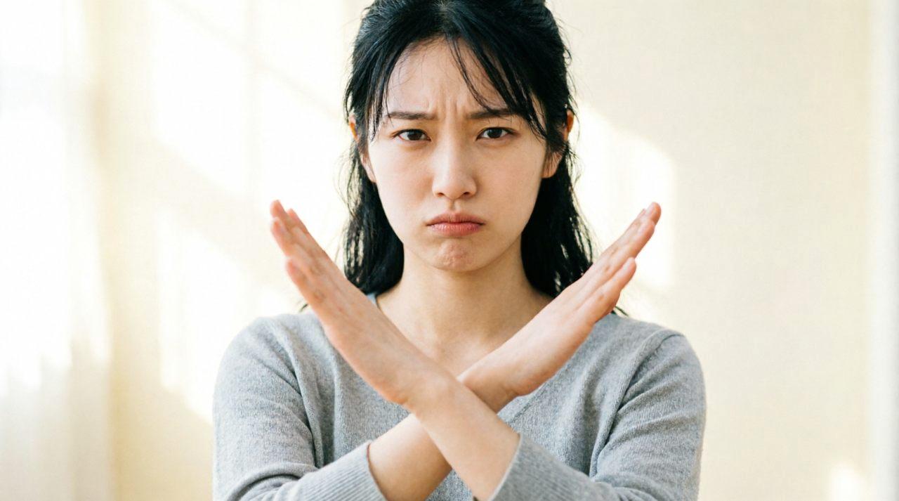 自然に身をかわす女性の仕草と、スムーズな回避のイメージ