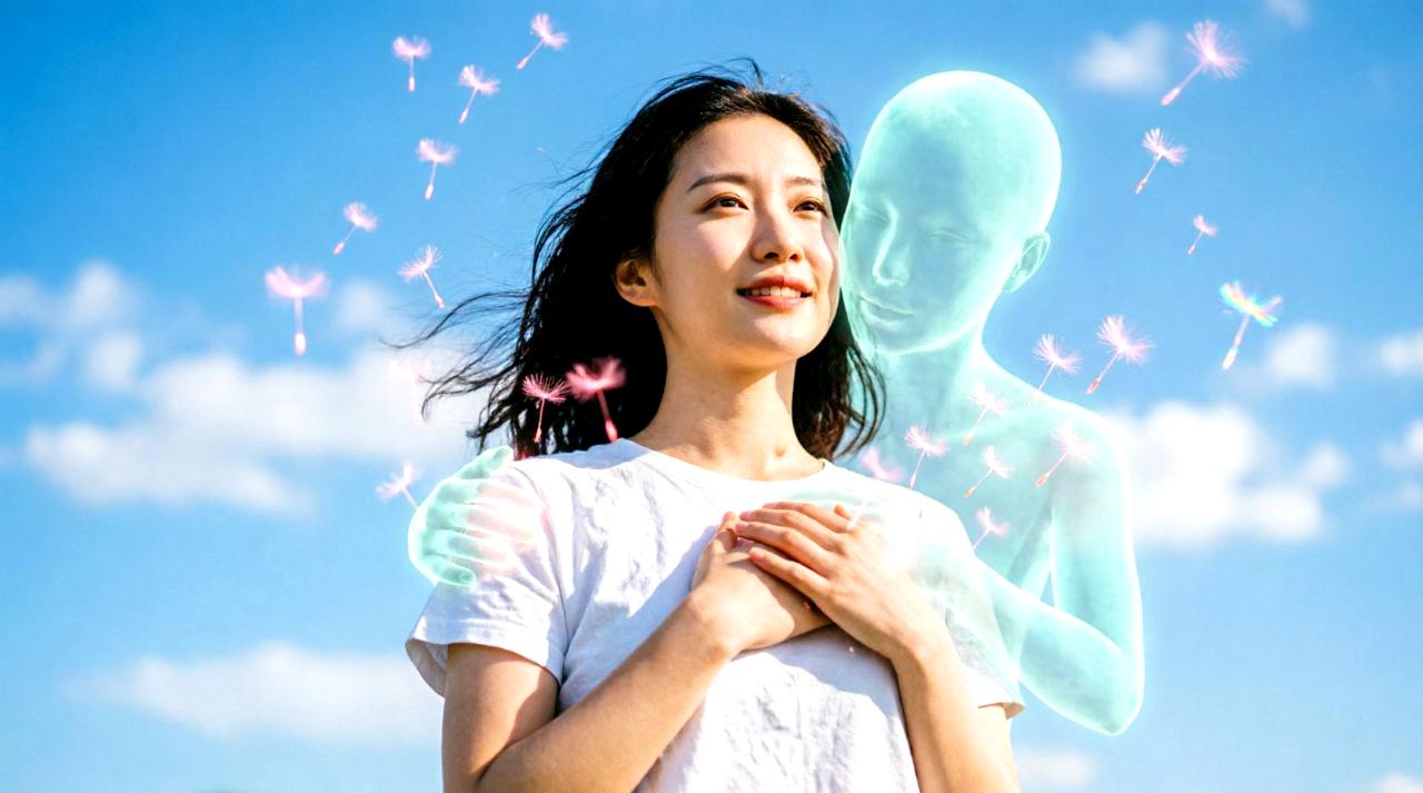 笑顔で年上彼氏と向き合い、楽しく会話する女性