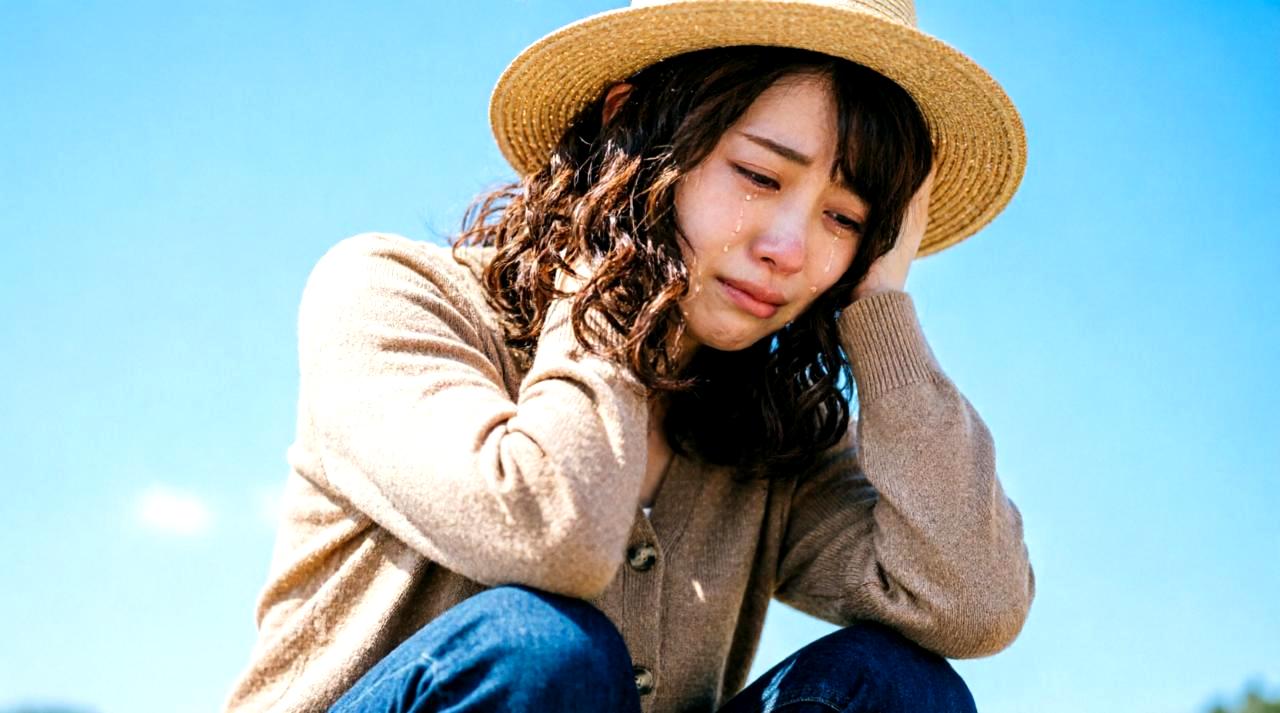頭頂部に手を伸ばす男性の手と、それを避ける女性の後ろ姿