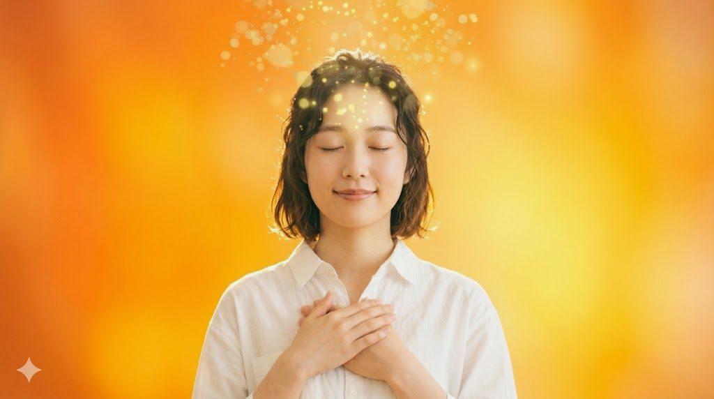 自信に満ちた女性が爽やかに微笑んでいる様子